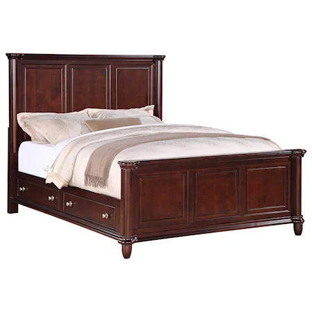 King Transitional Rich Brown Panel Bed with Storage Drawer Rails